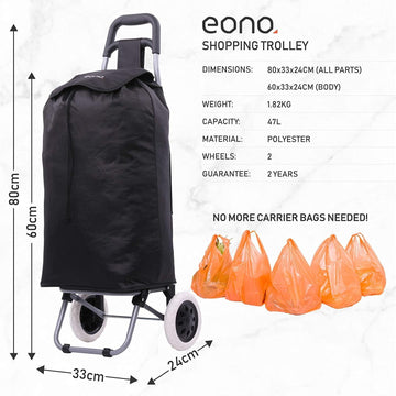 Lightweight Shopping Trolley, Trendy Folding/Collapsible Push/Pull Carts (Black) - Packed Direct UK